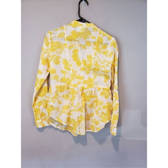 Anthropologie Maeve Yellow Floral Pintuck Peplum Blouse Size 4 - Picture 3 of 8